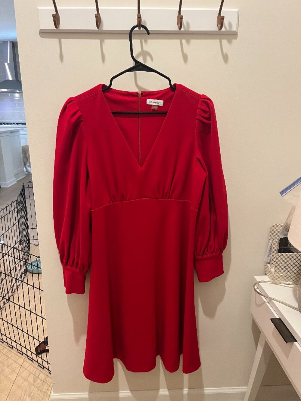 Calvin Klein long sleeve fit-and-flare red dress
